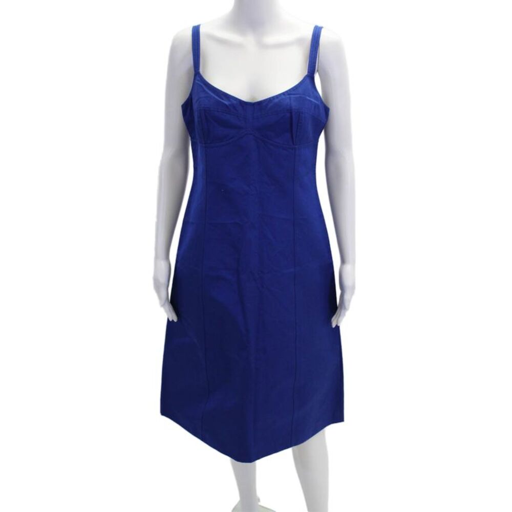 Michael Kors Womens Textured Scoop Neck Sleeveless Zip Dress Blue Size 08